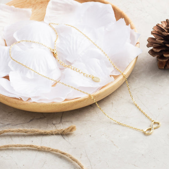 Gold Plated Infinity Pendant Necklace Created with Zircondia® Crystals - Philip Jones Jewellery