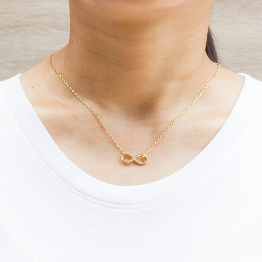 Gold Plated Infinity Pendant Necklace Created with Zircondia® Crystals - Philip Jones Jewellery