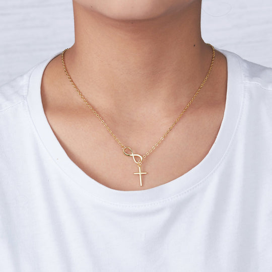 Gold Plated Infinity with Cross Lariat Necklace - Philip Jones Jewellery