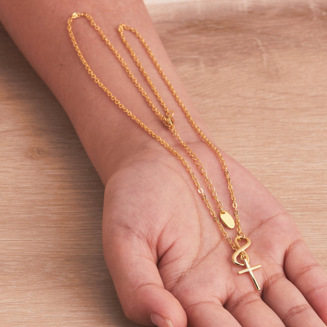 Gold Plated Infinity with Cross Lariat Necklace - Philip Jones Jewellery