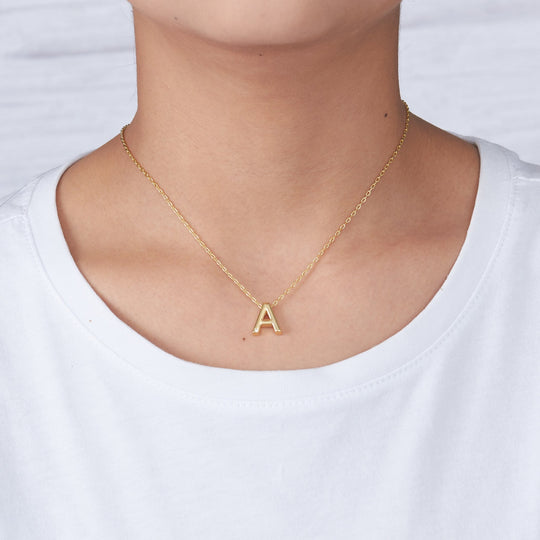 Gold Plated Initial Necklace Letter A Created with Zircondia® Crystals - Philip Jones Jewellery