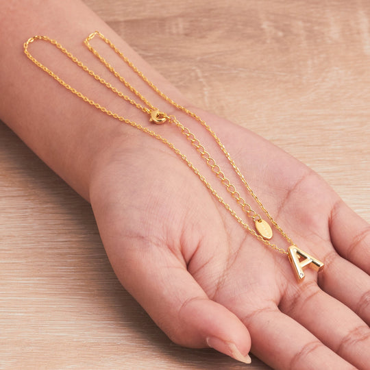 Gold Plated Initial Necklace Letter A Created with Zircondia® Crystals - Philip Jones Jewellery