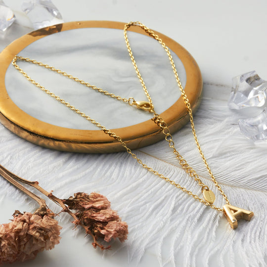 Gold Plated Initial Necklace Letter A Created with Zircondia® Crystals - Philip Jones Jewellery