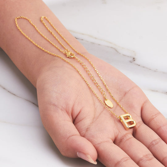 Gold Plated Initial Necklace Letter B Created with Zircondia® Crystals - Philip Jones Jewellery