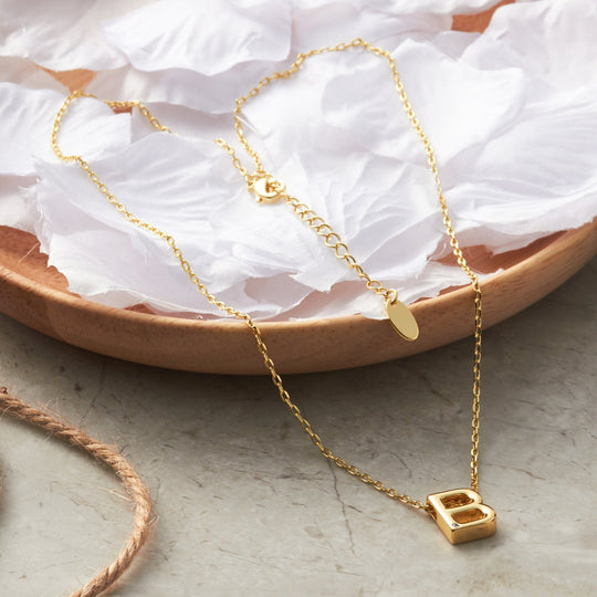 Gold Plated Initial Necklace Letter B Created with Zircondia® Crystals - Philip Jones Jewellery