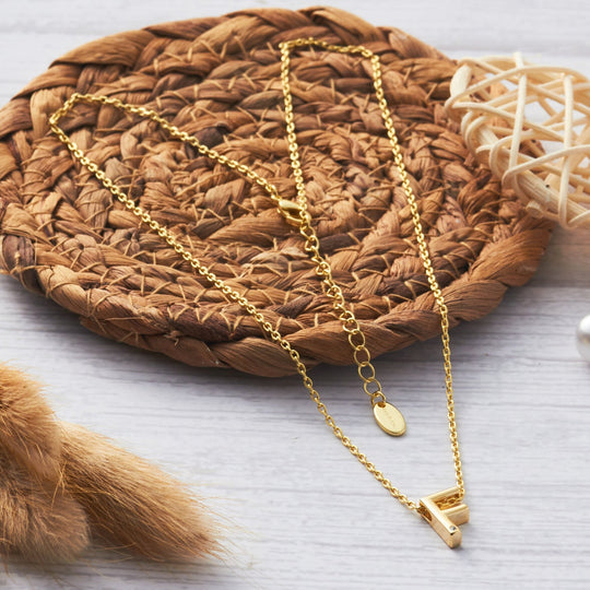 Gold Plated Initial Necklace Letter F Created with Zircondia® Crystals - Philip Jones Jewellery