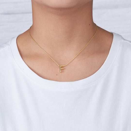 Gold Plated Initial Necklace Letter F Created with Zircondia® Crystals - Philip Jones Jewellery