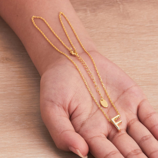 Gold Plated Initial Necklace Letter F Created with Zircondia® Crystals - Philip Jones Jewellery