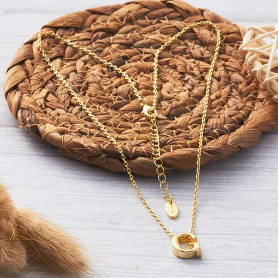 Gold Plated Initial Necklace Letter G Created with Zircondia® Crystals - Philip Jones Jewellery