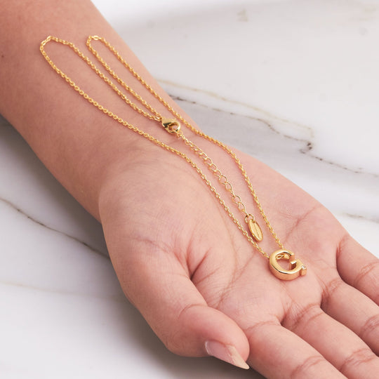 Gold Plated Initial Necklace Letter G Created with Zircondia® Crystals - Philip Jones Jewellery