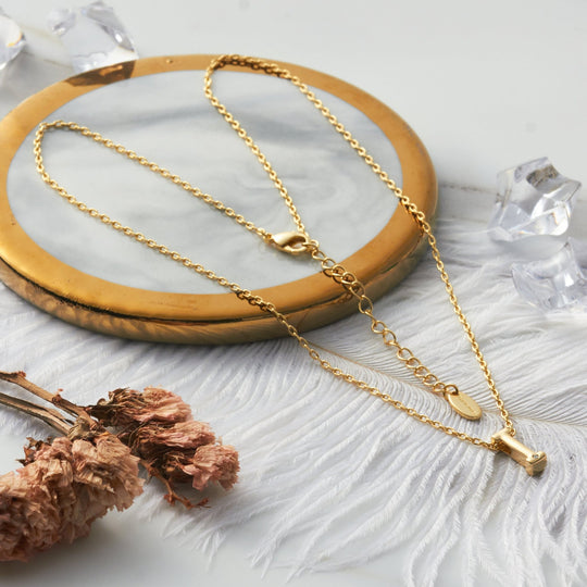 Gold Plated Initial Necklace Letter I Created with Zircondia® Crystals - Philip Jones Jewellery