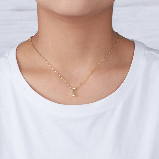 Gold Plated Initial Necklace Letter I Created with Zircondia® Crystals - Philip Jones Jewellery