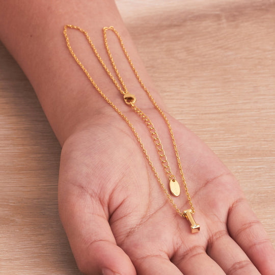 Gold Plated Initial Necklace Letter I Created with Zircondia® Crystals - Philip Jones Jewellery