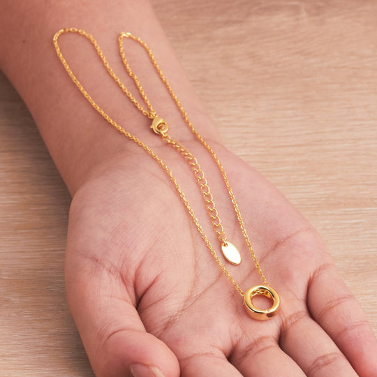 Gold Plated Initial Necklace Letter O Created with Zircondia® Crystals - Philip Jones Jewellery