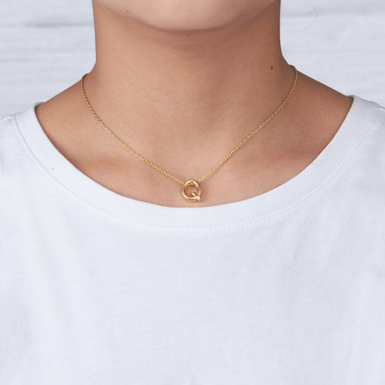 Gold Plated Initial Necklace Letter Q Created with Zircondia® Crystals - Philip Jones Jewellery