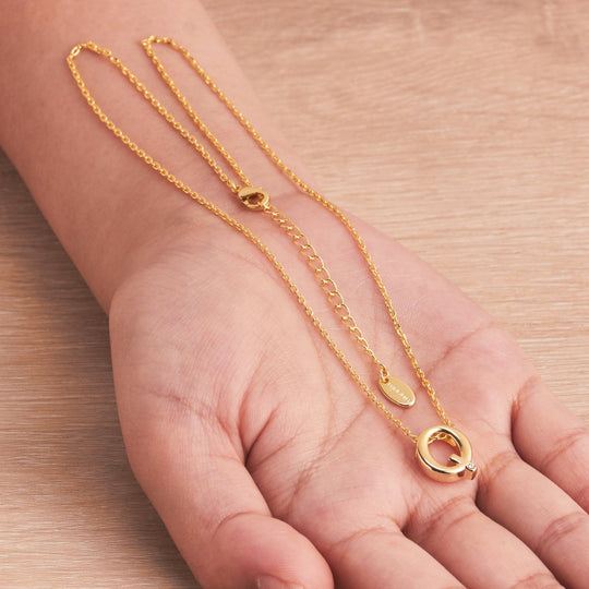 Gold Plated Initial Necklace Letter Q Created with Zircondia® Crystals - Philip Jones Jewellery