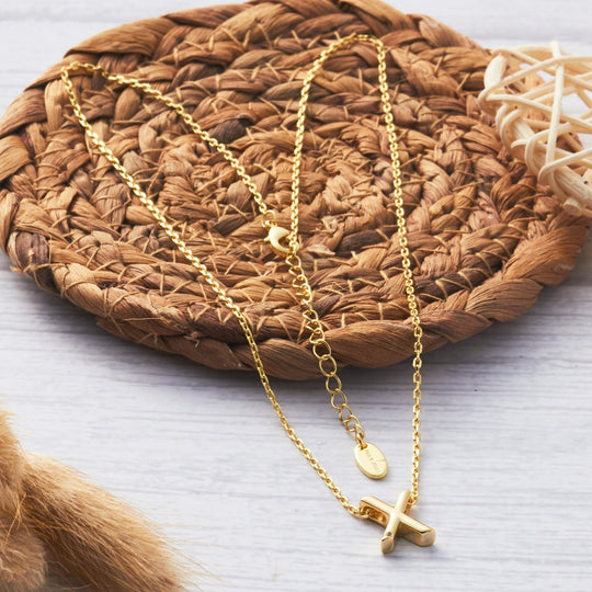 Gold Plated Initial Necklace Letter X Created with Zircondia® Crystals - Philip Jones Jewellery