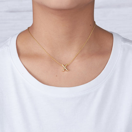Gold Plated Initial Necklace Letter X Created with Zircondia® Crystals - Philip Jones Jewellery