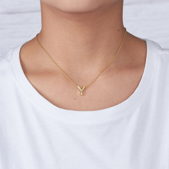 Gold Plated Initial Necklace Letter Y Created with Zircondia® Crystals - Philip Jones Jewellery