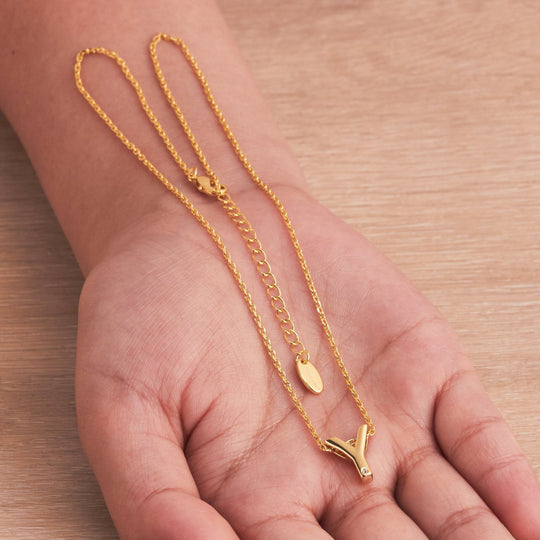 Gold Plated Initial Necklace Letter Y Created with Zircondia® Crystals - Philip Jones Jewellery