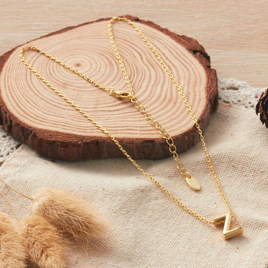 Gold Plated Initial Necklace Letter Z Created with Zircondia® Crystals - Philip Jones Jewellery