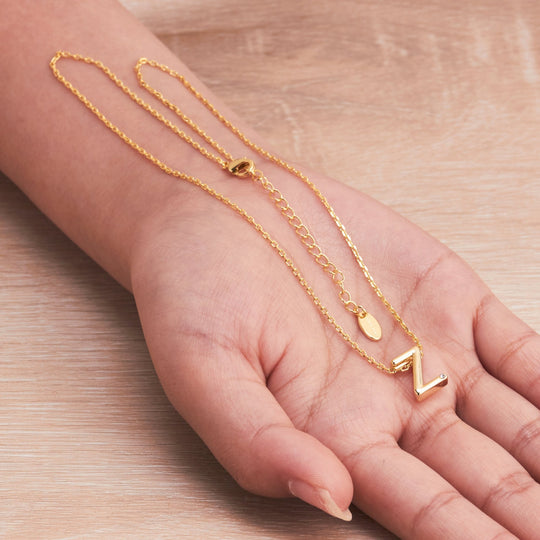 Gold Plated Initial Necklace Letter Z Created with Zircondia® Crystals - Philip Jones Jewellery