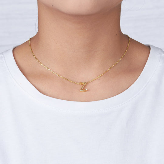 Gold Plated Initial Necklace Letter Z Created with Zircondia® Crystals - Philip Jones Jewellery