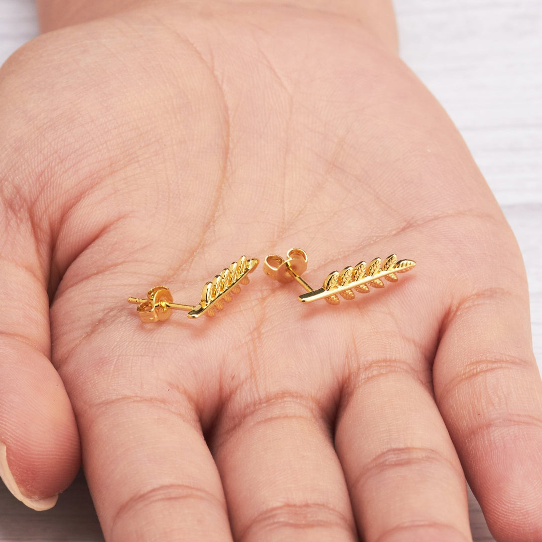 Gold Plated Leaf Earrings - Philip Jones Jewellery