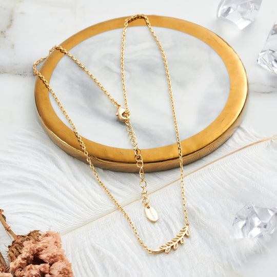 Gold Plated Leaf Necklace Created with Zircondia® Crystals - Philip Jones Jewellery