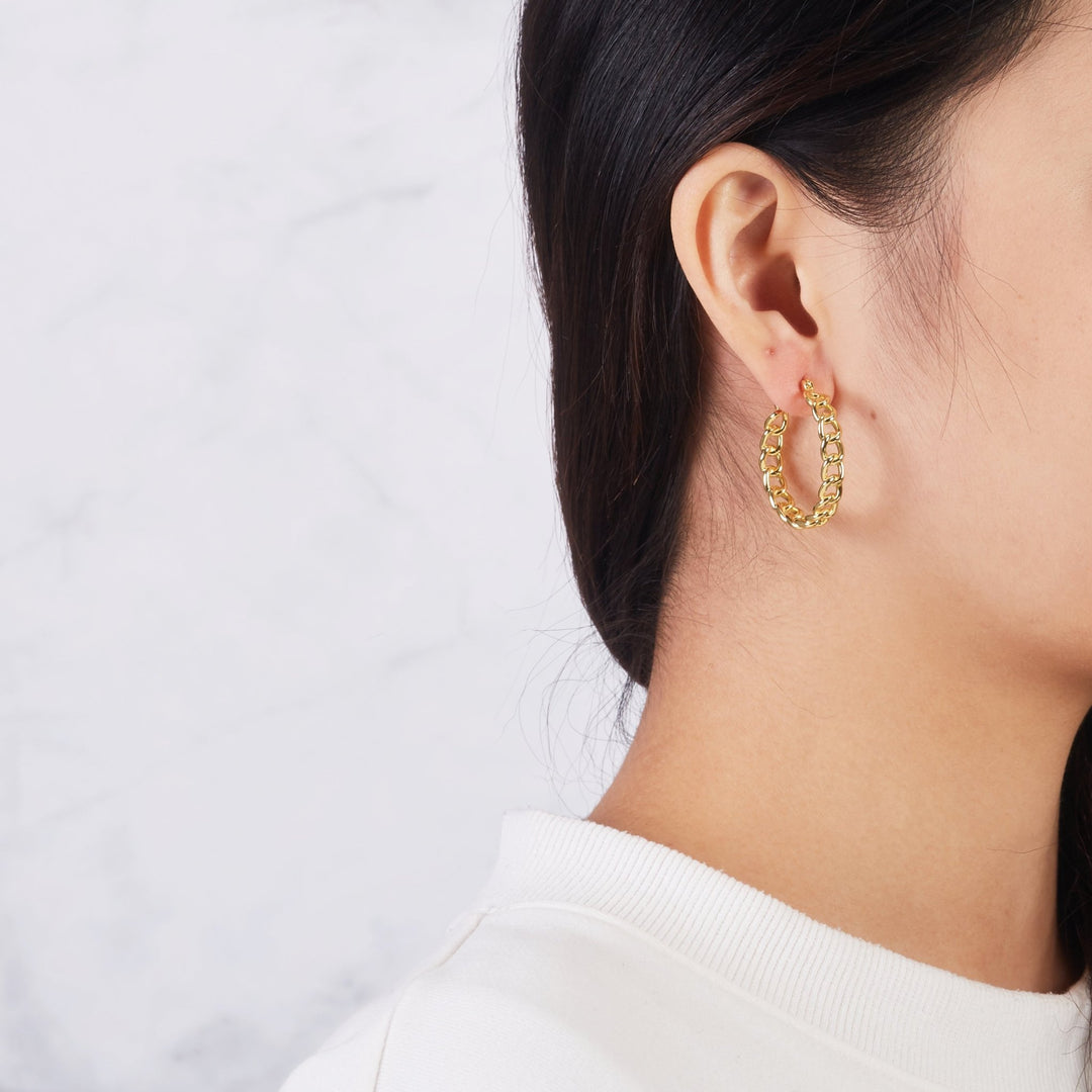 Gold Plated Link Hoop Earrings - Philip Jones Jewellery