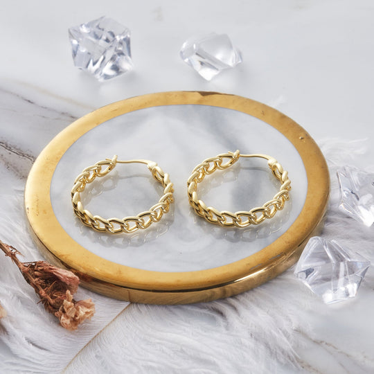 Gold Plated Link Hoop Earrings - Philip Jones Jewellery