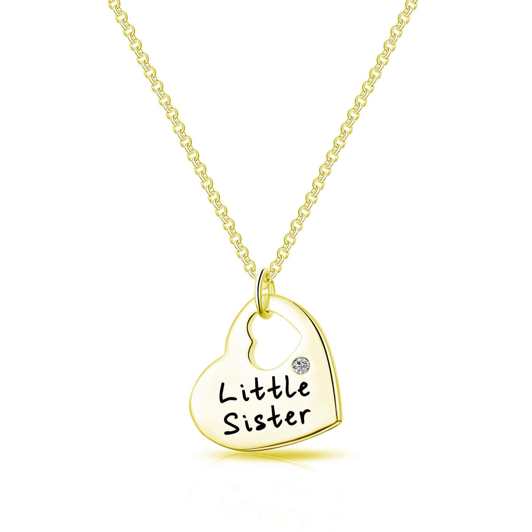Gold Plated Little Sister Heart Necklace Created with Zircondia® Crystals - Philip Jones Jewellery