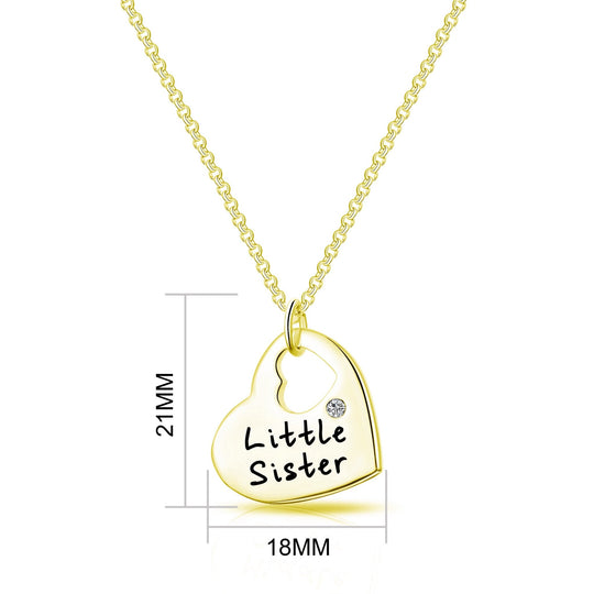 Gold Plated Little Sister Heart Necklace Created with Zircondia® Crystals - Philip Jones Jewellery