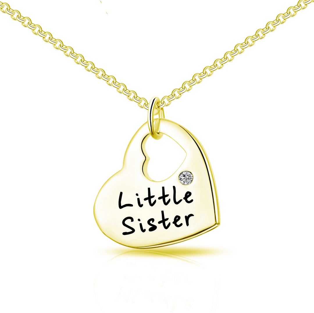 Gold Plated Little Sister Heart Necklace Created with Zircondia® Crystals - Philip Jones Jewellery