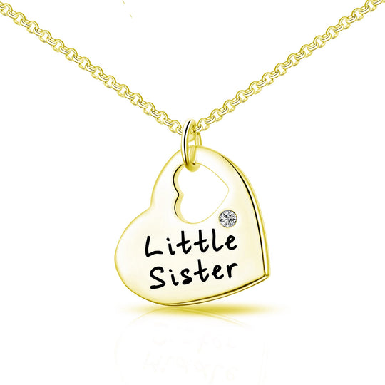 Gold Plated Little Sister Heart Necklace Created with Zircondia® Crystals - Philip Jones Jewellery