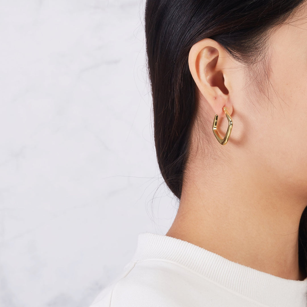 Gold Plated Medium Chunky Hoop Earrings - Philip Jones Jewellery