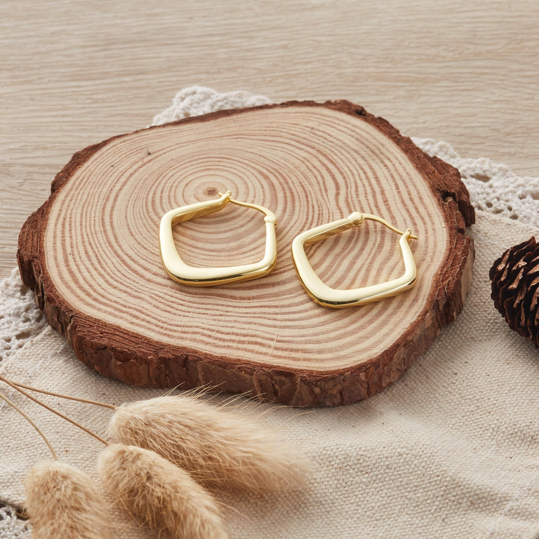 Gold Plated Medium Chunky Hoop Earrings - Philip Jones Jewellery