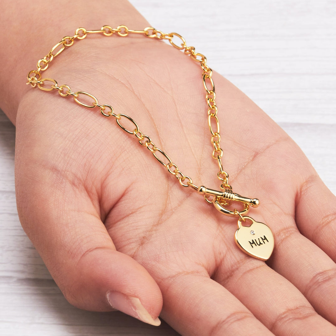Gold Plated Mum Charm Bracelet Created with Zircondia® Crystals - Philip Jones Jewellery