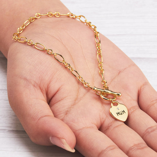 Gold Plated Mum Charm Bracelet Created with Zircondia® Crystals - Philip Jones Jewellery