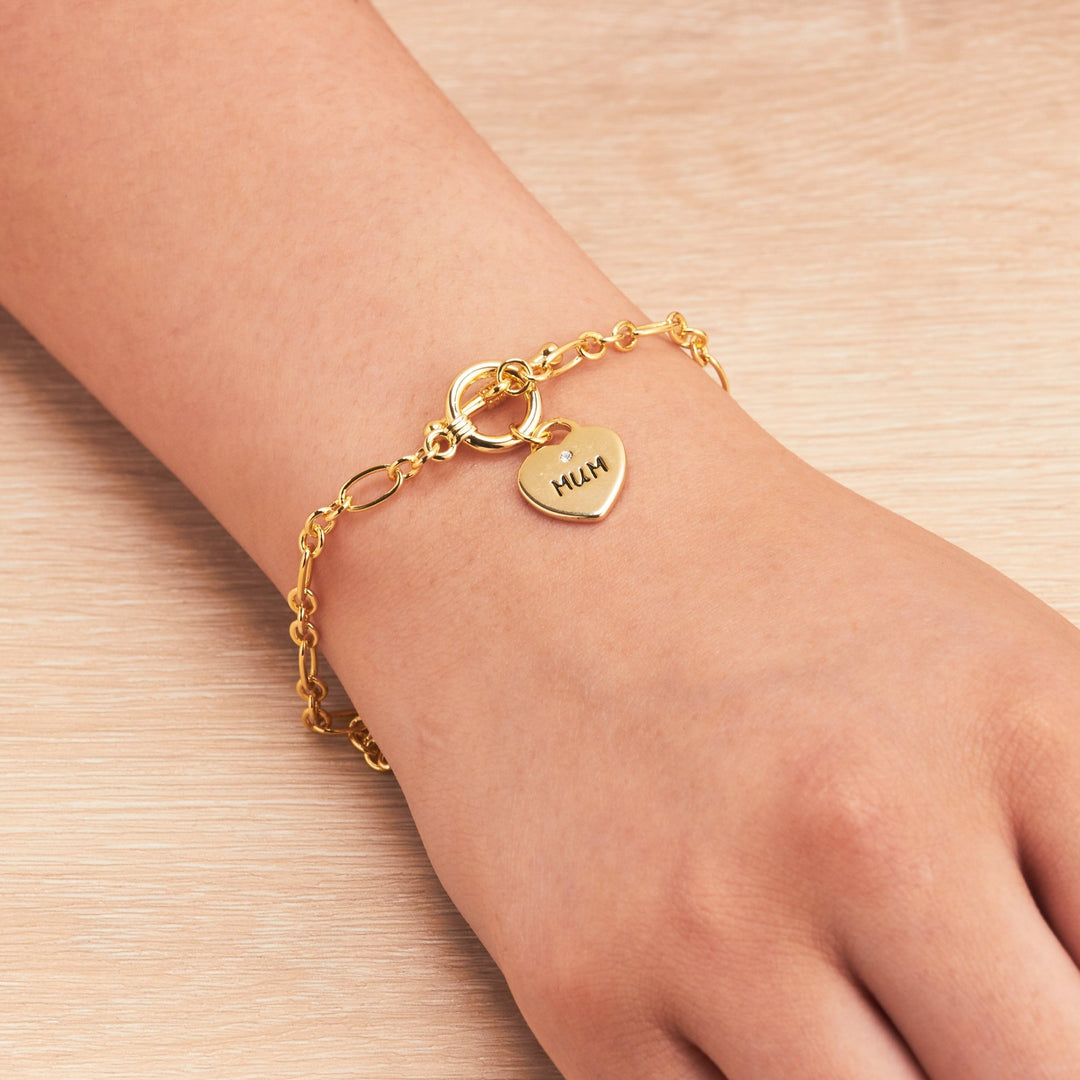 Gold Plated Mum Charm Bracelet Created with Zircondia® Crystals - Philip Jones Jewellery
