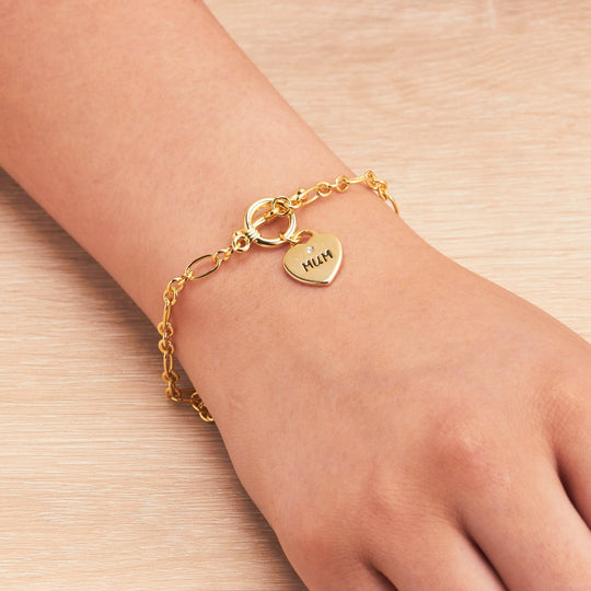 Gold Plated Mum Charm Bracelet Created with Zircondia® Crystals - Philip Jones Jewellery
