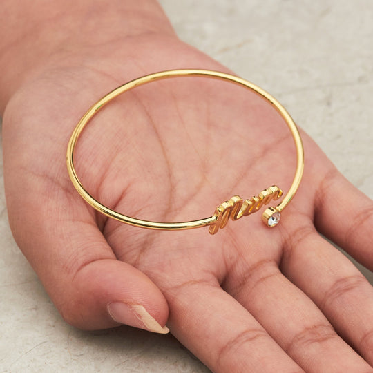 Gold Plated Mum Cuff Bangle Created with Zircondia® Crystals - Philip Jones Jewellery