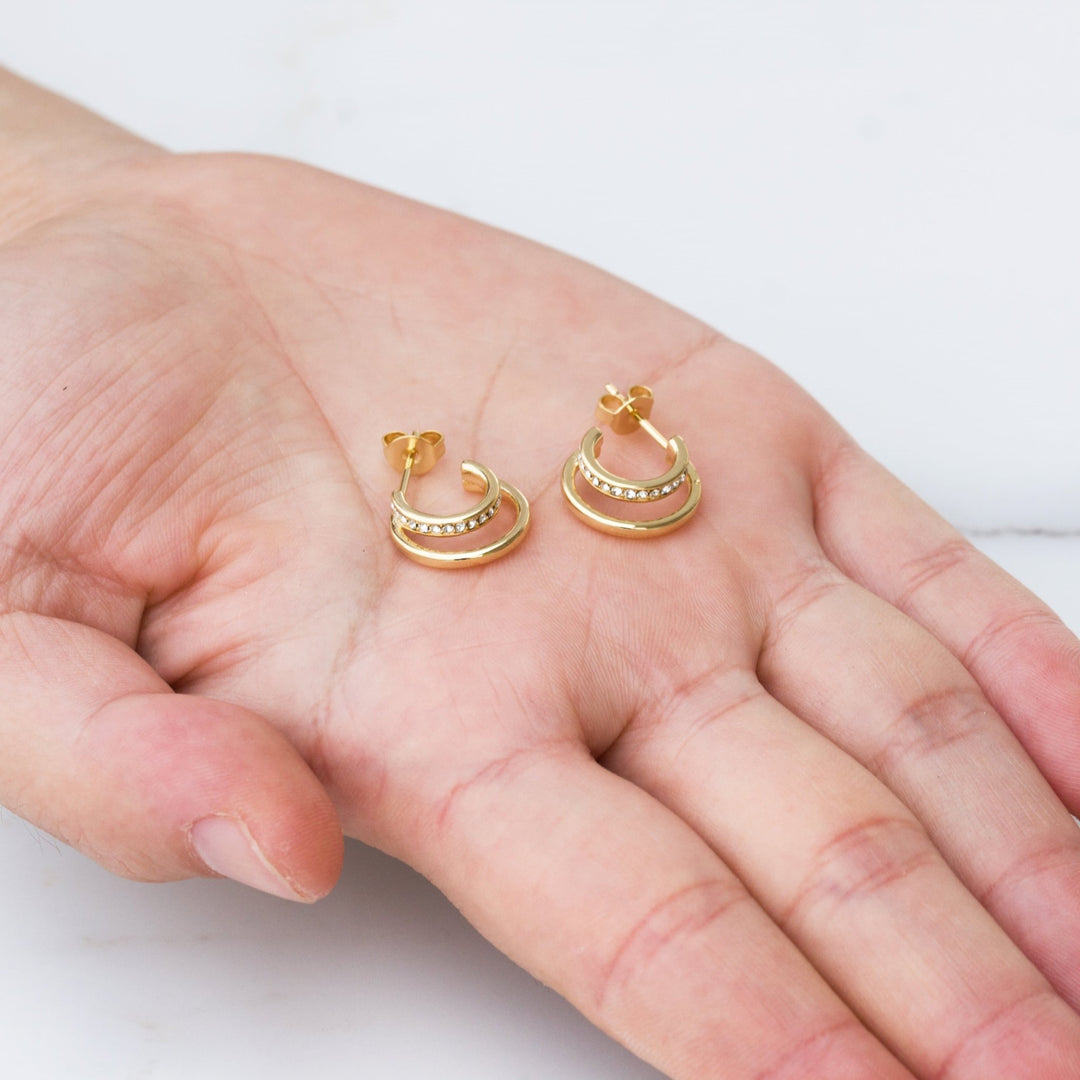 Gold Plated Open Double Hoop Earrings Created With Zircondia® Crystals - Philip Jones Jewellery