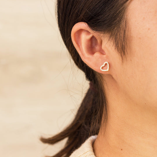 Gold Plated Open Heart Earrings Created with Zircondia® Crystals - Philip Jones Jewellery