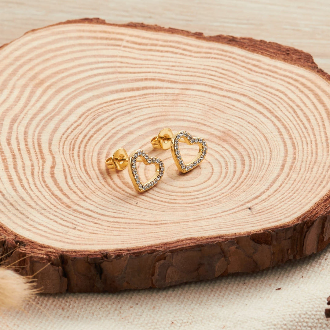 Gold Plated Open Heart Earrings Created with Zircondia® Crystals - Philip Jones Jewellery