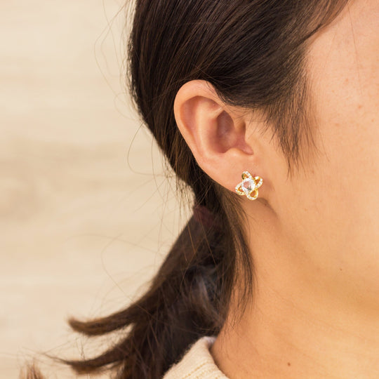 Gold Plated Orbit Earrings Created with Zircondia® Crystals - Philip Jones Jewellery