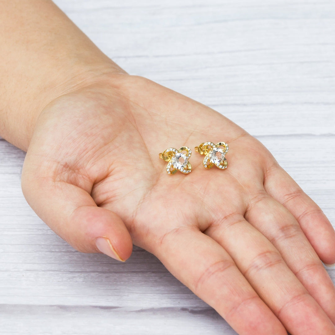 Gold Plated Orbit Earrings Created with Zircondia® Crystals - Philip Jones Jewellery