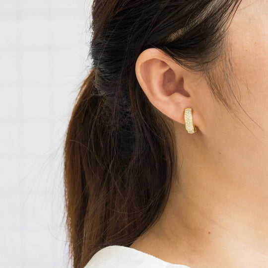 Gold Plated Pave Clip On Earrings Created with Zircondia® Crystals - Philip Jones Jewellery