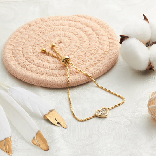 Gold Plated Pave Heart Friendship Bracelet Created with Zircondia® Crystals - Philip Jones Jewellery