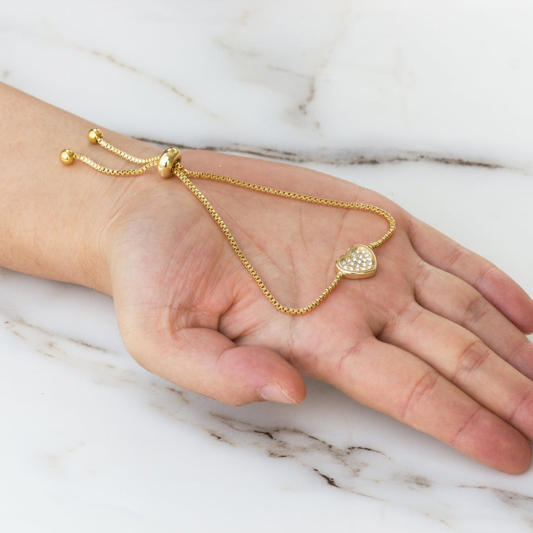 Gold Plated Pave Heart Friendship Bracelet Created with Zircondia® Crystals - Philip Jones Jewellery